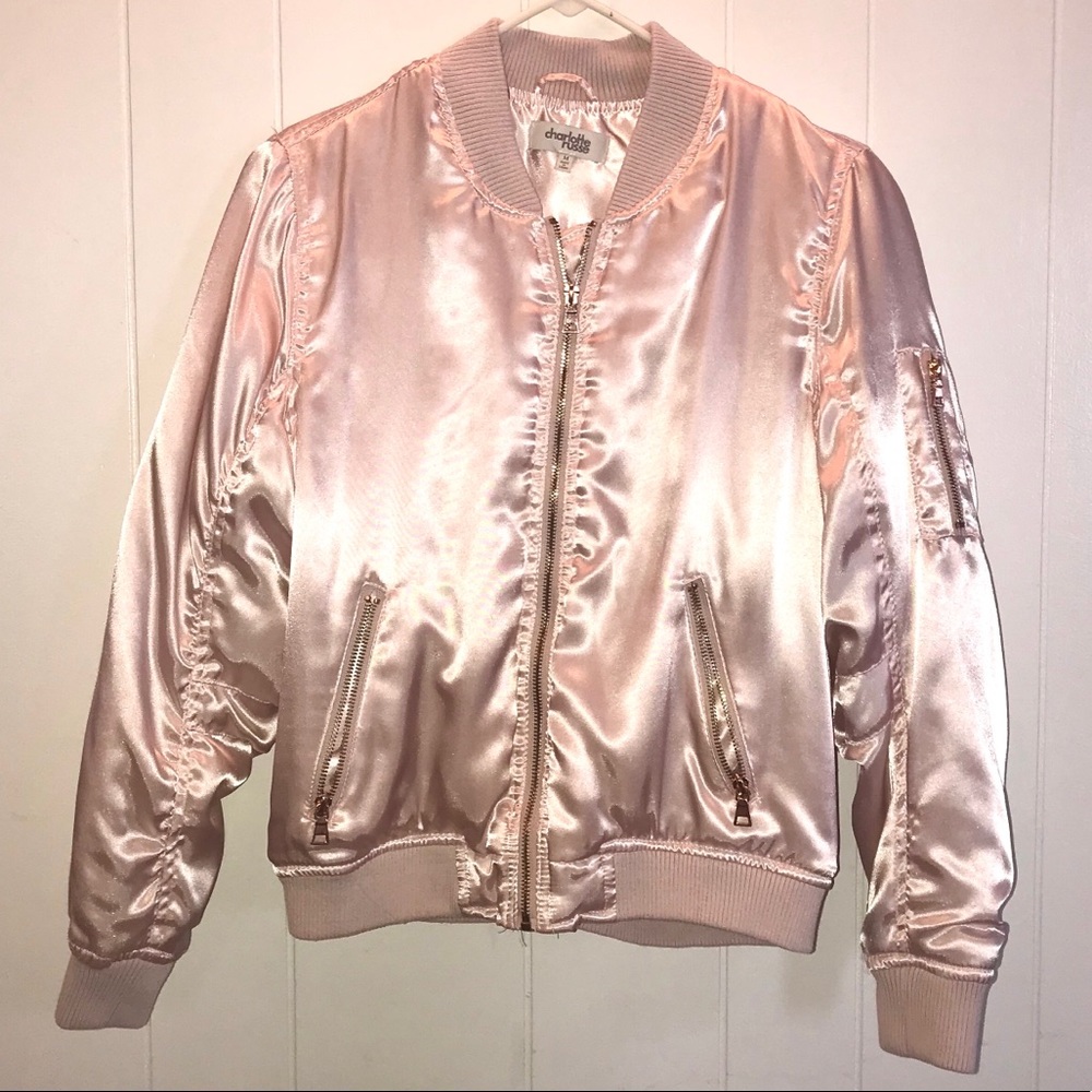 CHARLOTTE RUSSE LIGHT PINK SATIN BOMBER JACKET